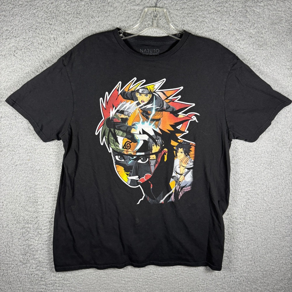 Naruto Shippuden Collection Black Graphic T-Shirt Men Large Anime Sasuke Kakashi